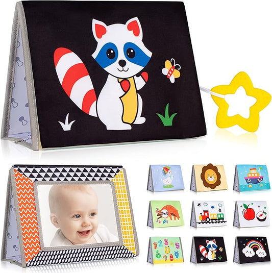 SYNARRY Tummy Time Mirror, Soft Book w/Large Stimulating Baby Safe Mirror 3D Activity 0 3 6 9
