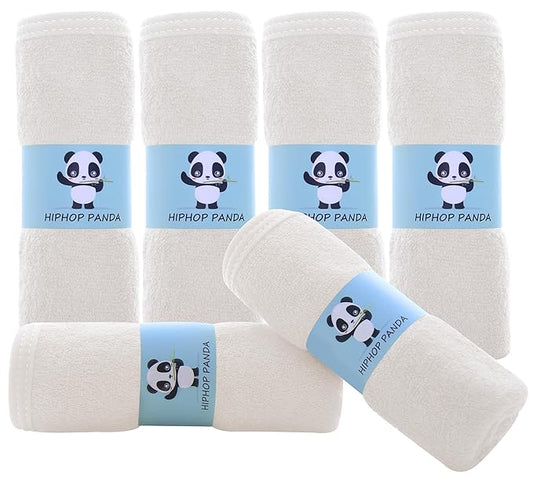 HIPHOP PANDA Baby Washcloths, Rayon Made from Bamboo - 2 Layer Ultra Soft Absorbent Newborn Bath Face Towel 6 Pack