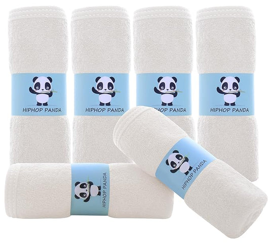 HIPHOP PANDA Baby Washcloths, Rayon Made from Bamboo - 2 Layer Ultra Soft Absorbent Newborn Bath Face Towel - Reusable Baby Wipes for Delicate Skin - Ivory, 6 Pack