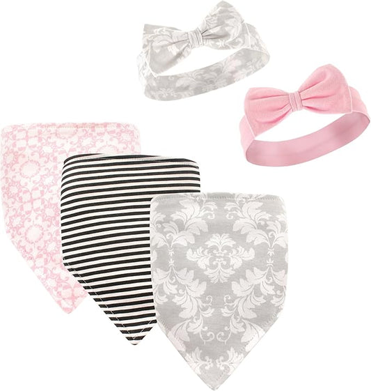 Hudson Baby Unisex BabyCotton Bib and Headband or Caps Set