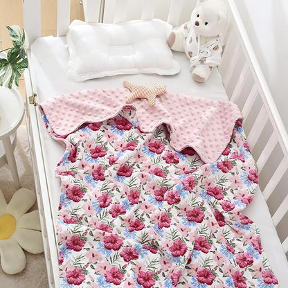 DaysU Silky Micro Soft Plush Baby Blankets for Girls with Print Pattern and Soothing Raised Dots, Double Layer Bed Throws for Baby Crib 30x40 Inches