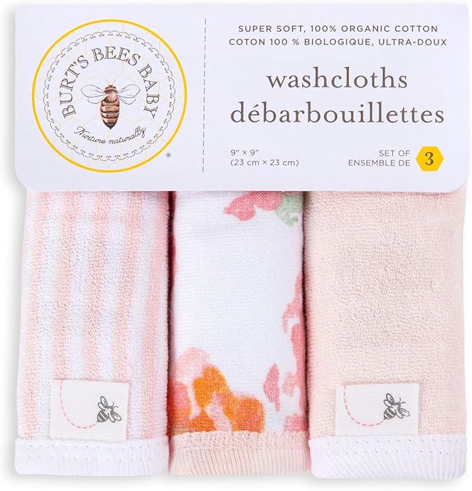 Burt's Bees Baby Infant Washcloths, 100% Organic Cotton 3 Pack