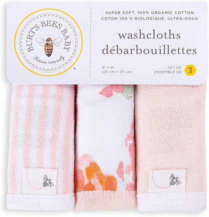 Burt's Bees Baby Infant Washcloths, 100% Organic Cotton 3 Pack