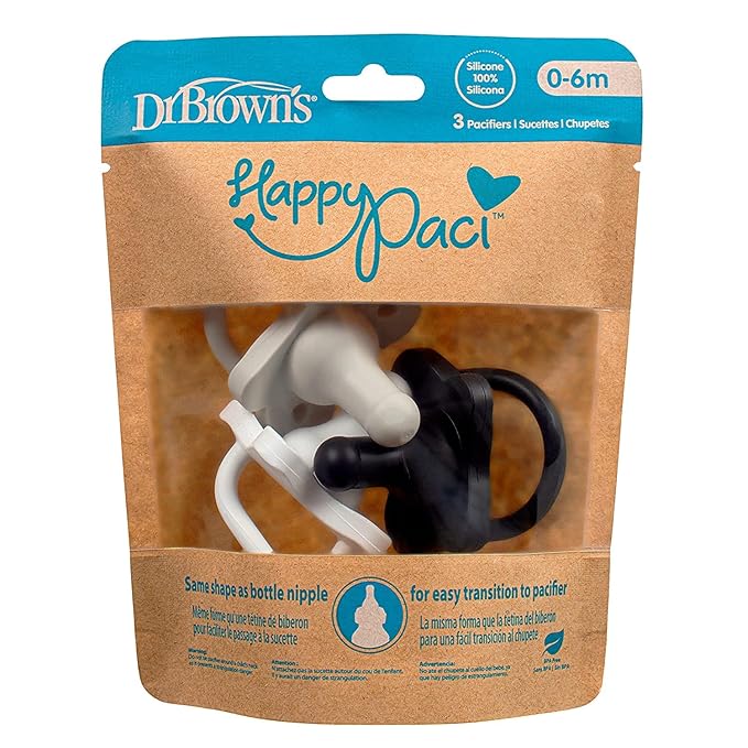 Dr. Brown's HappyPaci 100% Silicone, Newborn Baby Pacifiers 0-6 Months 6 Pack