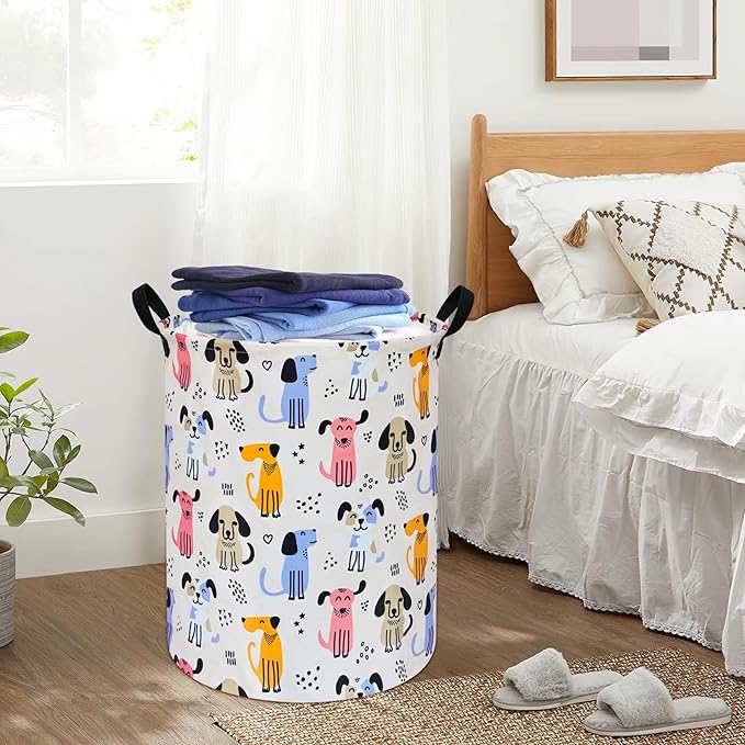 Round Dog Pattern Laundry Hamper Laundry Basket Storage Basket Organizer