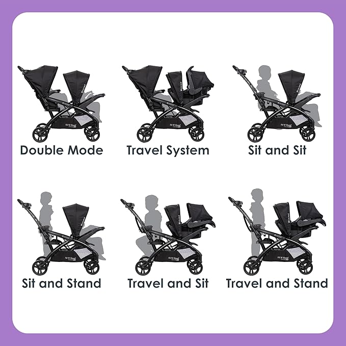 Baby Trend Sit N' Stand® Double 2.0 Stroller, Dash Black