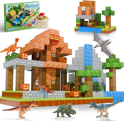 Magnetic Blocks 110PCS with 6 Animal Toys, Punpkin Building Blocks Set, Toys for Boys & Girls Age 6-8, Stacking Building Toys for Toddlers Sensory Toy for Kids 6+