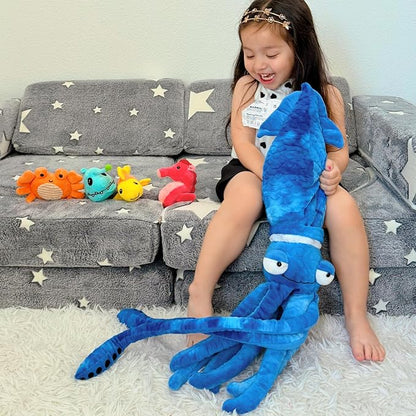 Giant Squid Stuffed Animal Toy 41.3 inches with Four pcs of Marine Animal Plush Dolls Clownfish,Crab