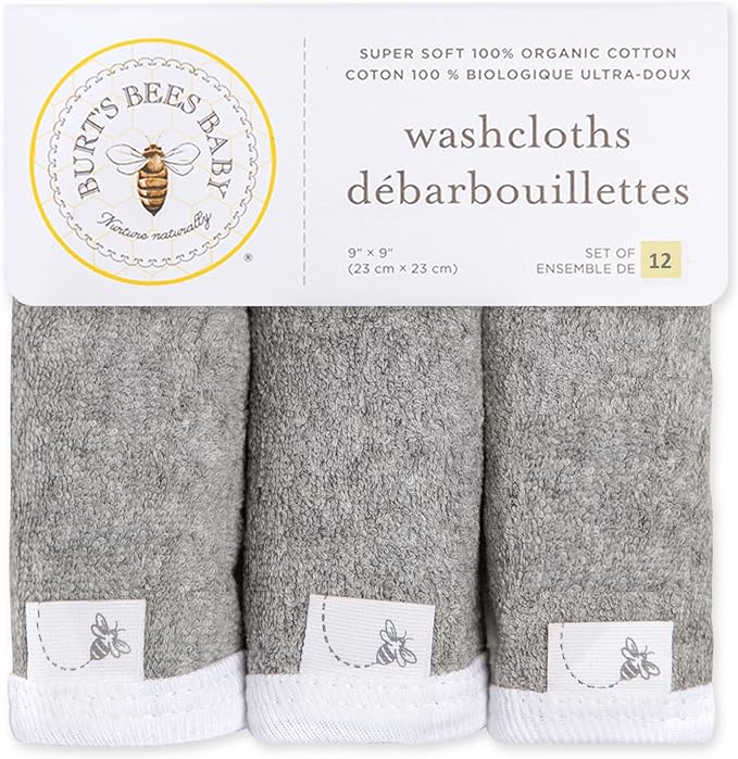 Burt's Bees Baby Infant Washcloths, 100% Organic Cotton 12 Pack