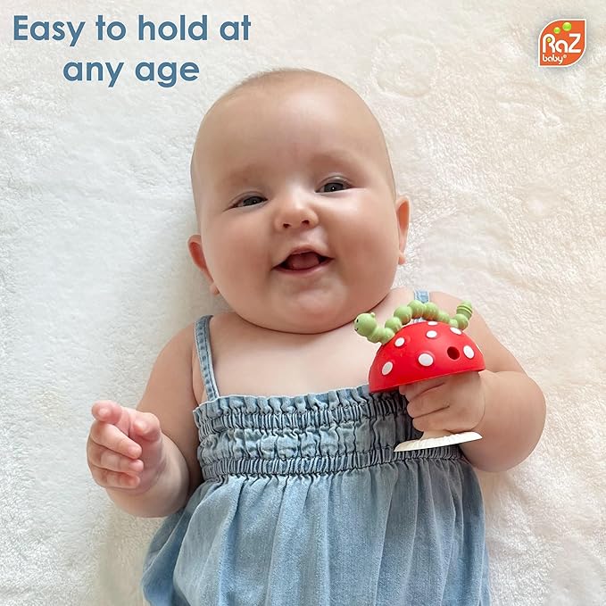 RaZbaby Chompy Grip Teether for Infant & Baby 3M+ Silicone Teether Toy with Suction Base and Multi-Texture Design for Teething Relief - Soothes Sore Gums & Easy-to-Hold Teether, BPA Free