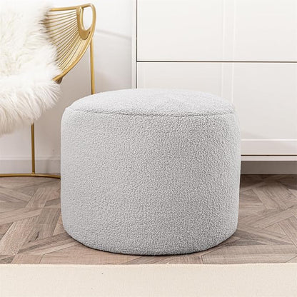 Round Pouf Ottoman 20 x 20 x 14 Inches Boho Poof Home Decor Floor Pouffe Ottoman Foot Rest for Couch Sofa Bean Bag Ottoman Chairs Living Room Bedroom Quiet Grey