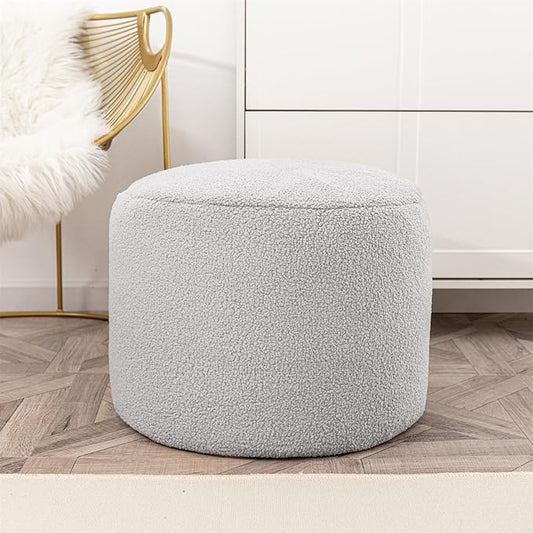 Round Pouf Ottoman 20 x 20 x 14 Inches Boho Poof Home Decor Floor Pouffe Ottoman Foot Rest for Couch Sofa Bean Bag Ottoman Chairs Living Room Bedroom Quiet Grey