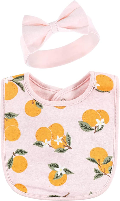 Hudson Baby Unisex BabyCotton Bib and Headband or Caps Set