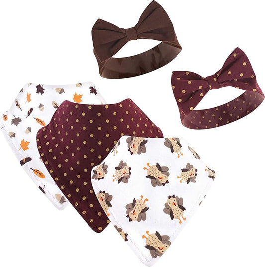 Hudson Baby Unisex BabyCotton Bib and Headband or Caps Set