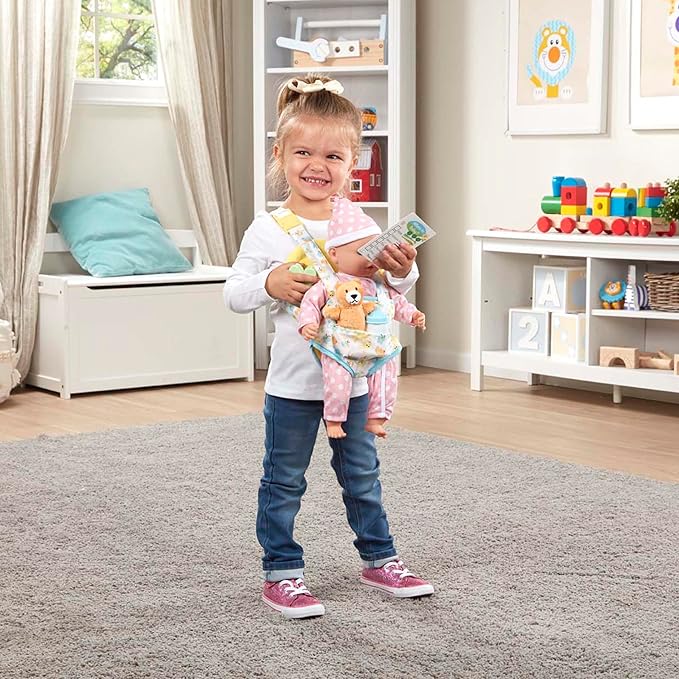 Melissa & Doug Mine to Love Carrier Play Set for Baby Dolls with Toy Bear, Bottle 14.25 x 8.25 x 2.5