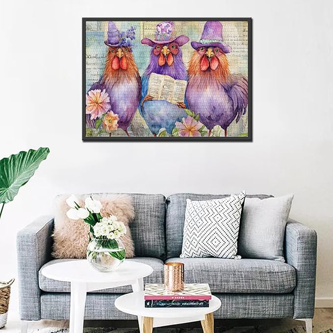 Tucocoo Cute Roosters Jigsaw Puzzles for Adults 1000 Pieces, Funny Watercolor Chickens Wearing Hats Art Jigsaw Puzzle Colorful DIY Puzzles for Home Decoration