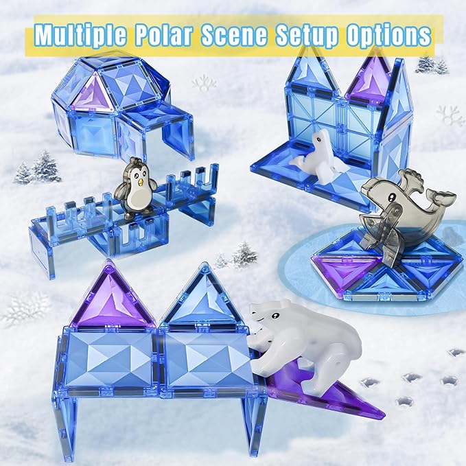 Magnetic Tiles Frozen Toys,Arctic Animals Magnet Building Blocks Toy for Kids Toddler Age 1-3 3-5 4-8, STEM Learning Sensory Construction for Boys and Girls 3+, Gift for Birthday Christmas Party