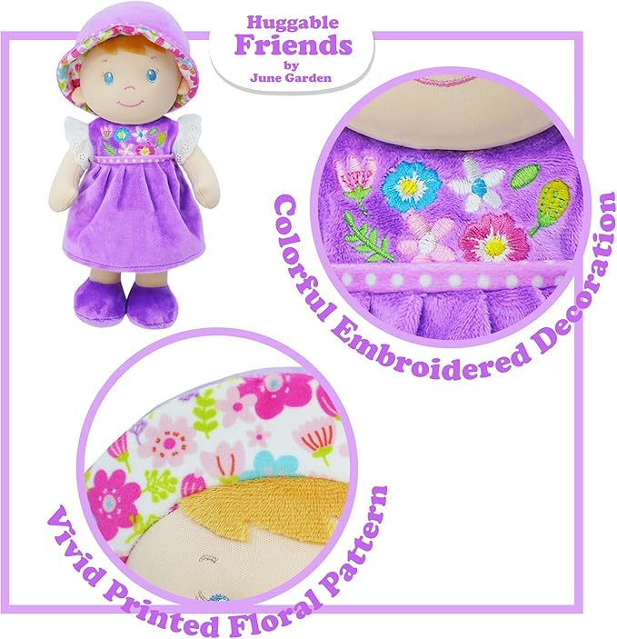 June Garden 12" Soft Dolly Laura - Stuffed Soft Baby Doll Gift for 1 2 3 Year Old Girls