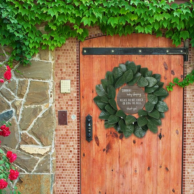 KIND FATE Baby Sleeping Sign for Front Door Do Not Knock or Ring Doorbell Sign | New Mom Gifts Do Not Disturb Door Hanger Sign 10" Round