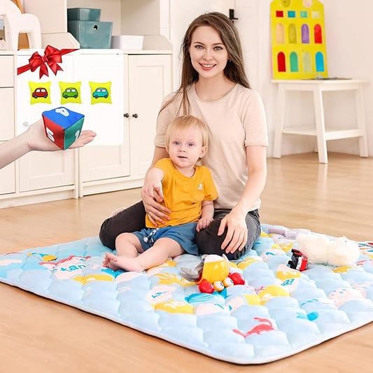 Baby Play Mat for Floor, 50x50 Play Mat with Parent-Baby Interaction Game Accessories for Playpen