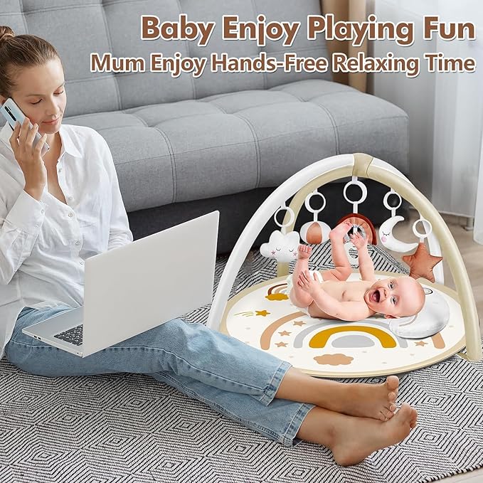 dearlomum Baby Play Gym Mat, Tummy Time Mat with 6 Detachable Toys for Stage-Based Sensory & Motor Skill All Development