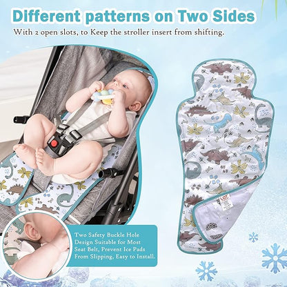 Gel Car Seat Cooler Pad,1 Pcak Double Sides-Universal Baby Stroller Ice Cushion,Summer Cooling Seat Liner,Multifunctional Suitable for Baby Dining Chair,Child Safety Seat(Dinosaur + Elephant)