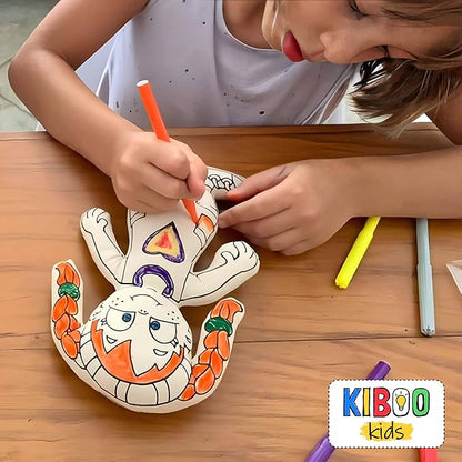 Color Your Doll - Washable Art Toy with Mini Doll Backpack and Markers - Educational Craft for Creative Play (Girl Doll with Braids)