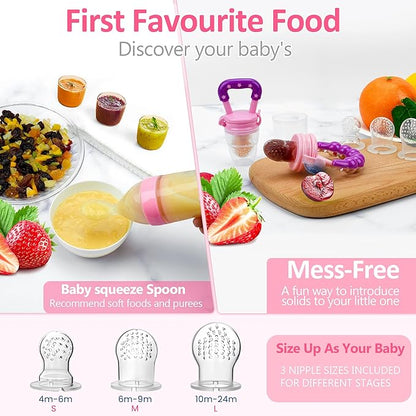 WAJIAYON Baby Fruit Feeder Pacifier - 12 Pack | 2 Baby Fruit Food Feeder Pacifier & 1 Baby Food Dispensing Spoon