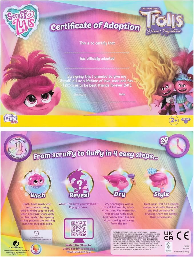 Little Live Pets Scruff-a-Luvs Trolls Band Together Reveal. Wash, Reveal and Style A Cute Plush Trolls Doll