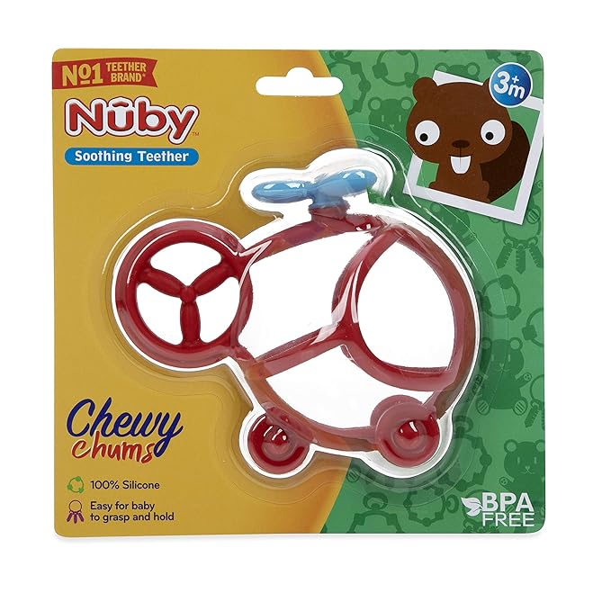 Nuby Chewy Chums All Silicone Soothing Teether, Helicopter- 3M+
