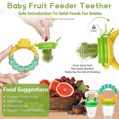 WAJIAYON Baby Fruit Feeder Pacifier - 12 Pack | 2 Baby Fruit Food Feeder Pacifier & 1 Baby Food Dispensing Spoon