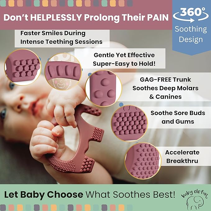 Teething Toys for Babies Age 0 to 6 Months - Baby Elefun 5X Pain Relief Smart Teether