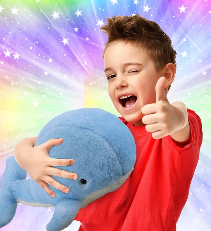 DolliBu Plush Whale Stuffed Animal - Soft Huggable Blue Whale, Adorable Playtime Whale Plush Toy 13 Inches