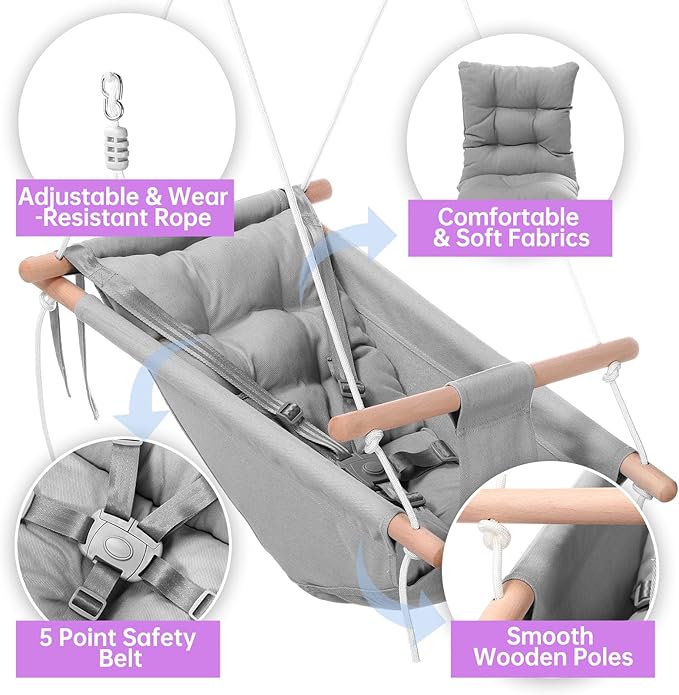 Thyle Baby Swing Seat Canvas Indoor and Outdoor Wooden Hanging