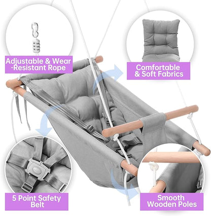 Thyle Baby Swing Seat Canvas Indoor and Outdoor Wooden Hanging