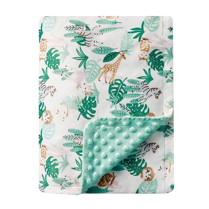 DaysU Silky Micro Soft Plush Baby Blankets for Boys with Print Animal Pattern and Soothing Raised Dots, Double Layer Bed Throws for Baby Crib 30x40 Inches