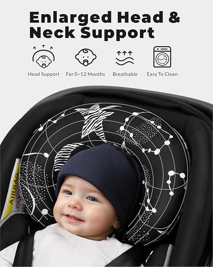 Infant Car Seat Insert with Extra Cushion for Preemie to Infants, Reversible Newborn Carseat Insert Head Support, Fits for Stroller, Baby Swing, Rocker, Bassinets, Pushchair (Black Star)