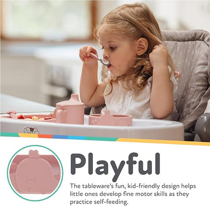 Nuby Animal Friend Silicone Round Plate - Toddler Plate - 6+ Months - Pink Whale Plate