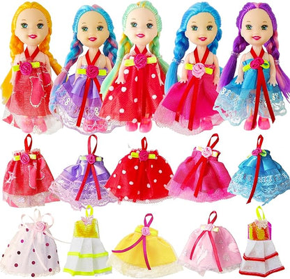 10 Sets of 4-Inch Mini Girl Dolls with Handmade Clothes