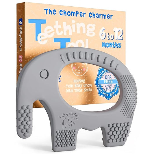 Teethers for Babies 6-12 Months - Baby Elefun 5x Pain Relief Toddler Teether. No More Ouch for Mom Anti Bite Trainer. Nurtures Grasping, Passing