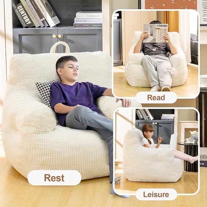 Bean Bag Chair, Faux Fur Bean Bag Chair for Adults, Fluffy and Comfy Bean Bag Chair with Filler, Big Bean Bag Sofa Chair for Reading, Gaming (Beige, Small)