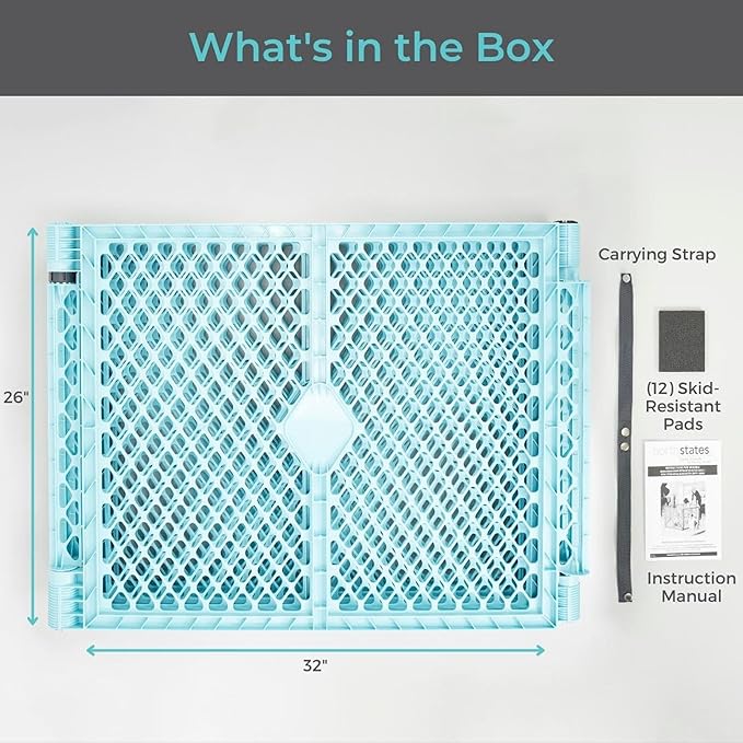 Toddleroo by North States Superyard 6 Panel Free Standing Play Yard, Indoor or Outdoor Baby Playpen, Baby Gate. Made in USA. 5.5 feet Corner to Corner Play Pen (26" Tall, Aqua)
