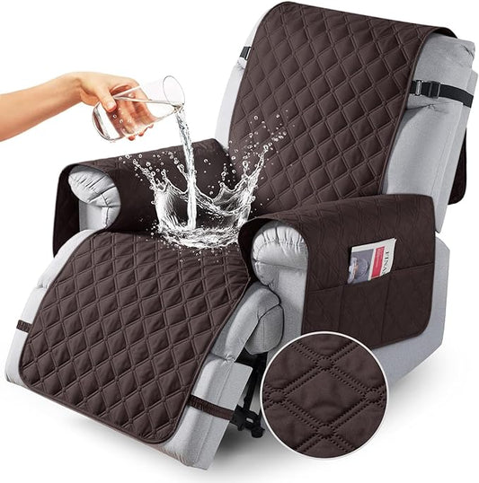 TAOCOCO 100% Waterproof Recliner Covers, Recliner Sofa Covers with Leg Straps, Reversible Recliner Couch Cover for Reclining Chair, Washable Couch Protector for Pets Kids(1 Seater 22", Chocolate)