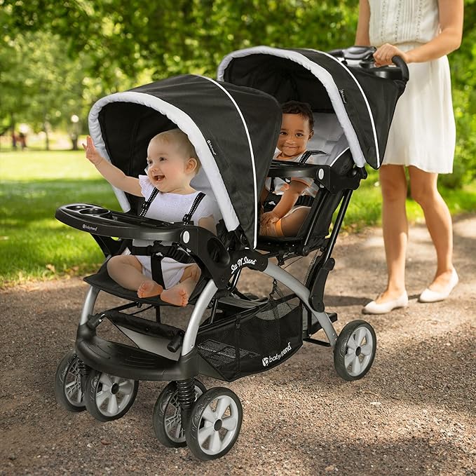 Baby Trend Double Infant and Toddler Stroller w/ Harness and Basket, Sit N' Stand, Stormy