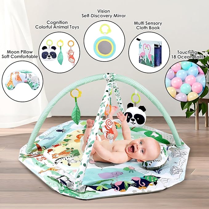 dearlomum 4-in-1 Tummy Time Mat,Baby Activity Play Mat 6 Infant 18 Ocean