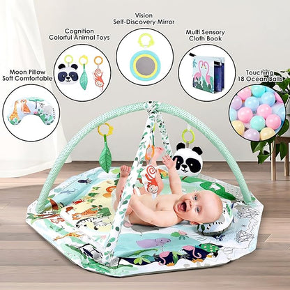 dearlomum 4-in-1 Tummy Time Mat,Baby Activity Play Mat 6 Infant 18 Ocean