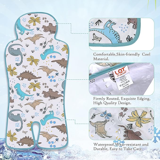 Gel Car Seat Cooler Pad,1 Pcak Double Sides-Universal Baby Stroller Ice Cushion,Summer Cooling Seat Liner,Multifunctional Suitable for Baby Dining Chair,Child Safety Seat(Dinosaur + Elephant)