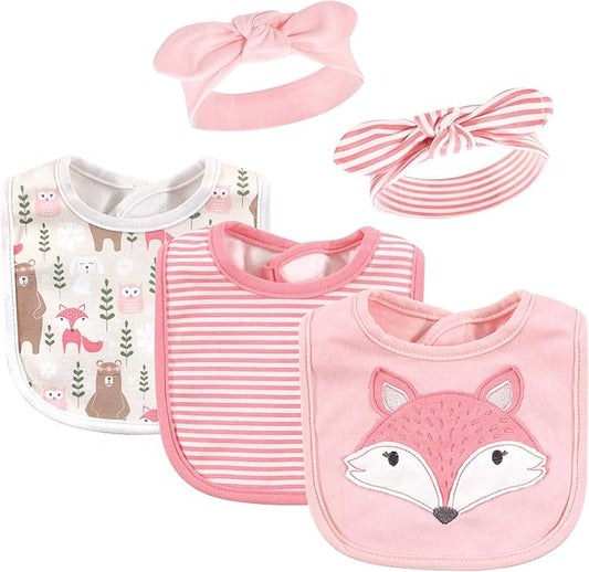 Hudson Baby Unisex BabyCotton Bib and Headband or Caps Set