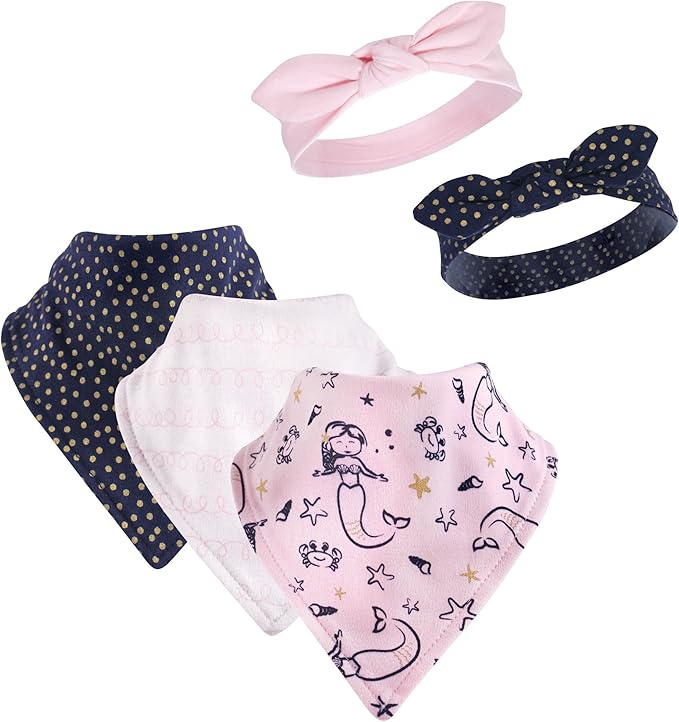 Hudson Baby Unisex BabyCotton Bib and Headband or Caps Set