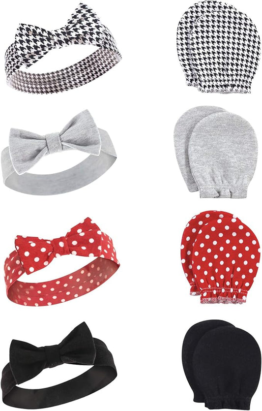 Hudson Baby Baby Girls' Cotton Headband and Scratch Mitten Set
